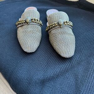 Kurt Geiger Gold Textured Mules with Chain Detail